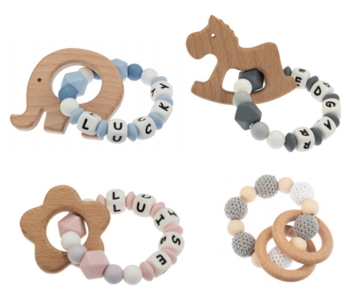 Beech wood pacifier clip, silicone pacifier holder for baby wholesale